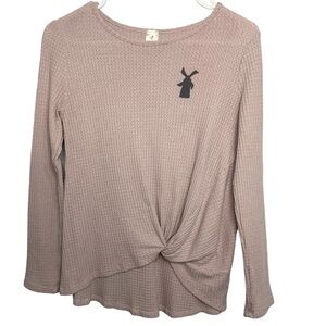 Dutch Bros VINTAGE Women’s Light Pink Light Waffle Sweater w/Twist/Tie SMALL